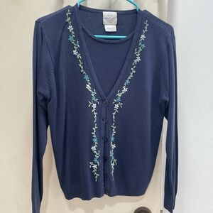Embroidered Navy Cardigan Sweater